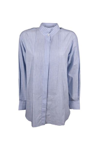 celine pleated blue shirt|Celine.